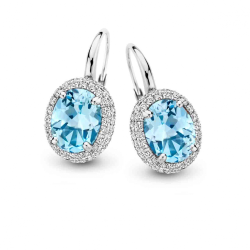 Boucles d'oreilles  topaze Sky Blue et diamants  One More