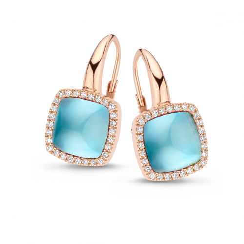 Boucles d'oreilles topaze sky blue sur nacre et diamants One More