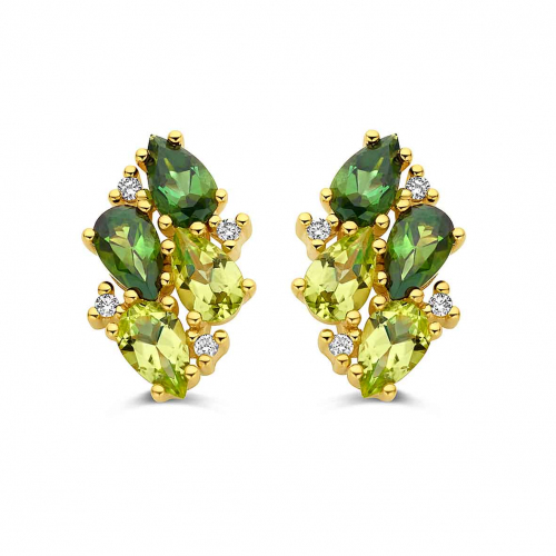 Boucles d'Oreilles Tourmaline Verte - Peridot et Diamants