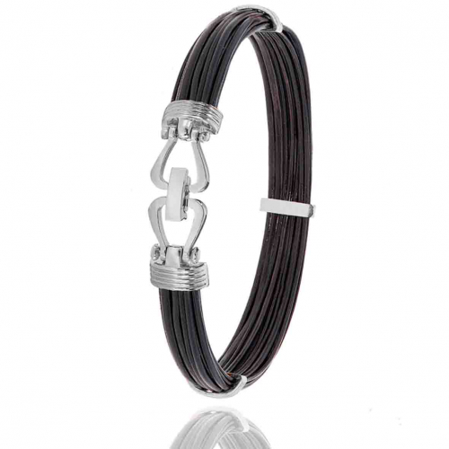 Bracelet Albanu poils d'�l�phant fermoir anneaux or blanc