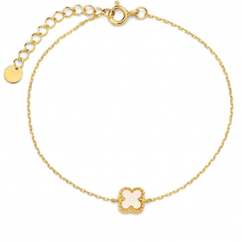 Bracelet Argent - plaqu� or jaune motif fleur avec nacre - Naiomy