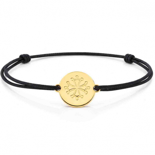 Bracelet cordon noir motif croix occitane