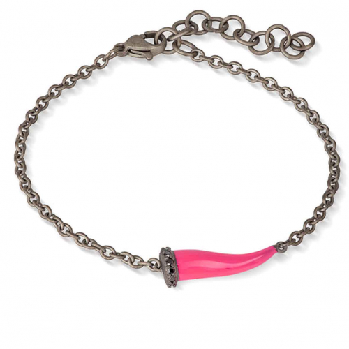 Bracelet corne fuchsia Mano J en titane et diamants noirs