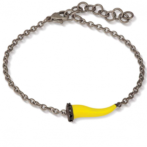 Bracelet corne jaune Mano J en titane et diamants noirs