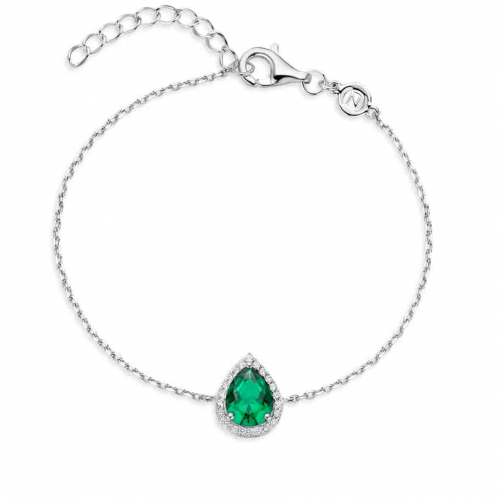 Bracelet en argent -pierre verte forme de poire et oxydes - Naiomy