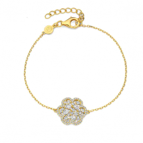 Bracelet en argent plaqu� or jaune avec motif floral- Naiomy