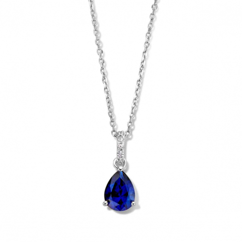 Chane et pendentif Argent avec pierre bleu et Zirconium - Naiomy