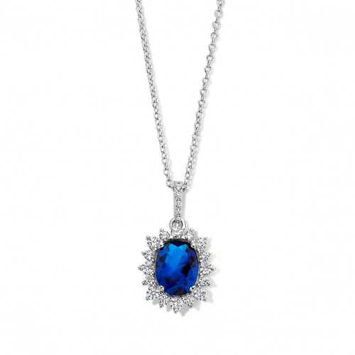Cha�ne et pendentif Argent avec zirconium bleu et blanc - Naiomy 
