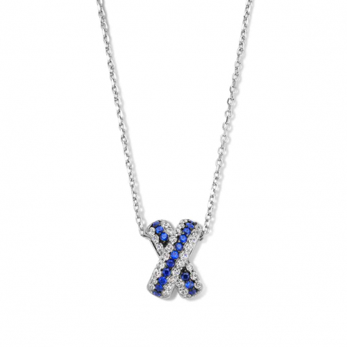 Chane et pendentif Argent avec Zirconium bleu et blanc - Naiomy