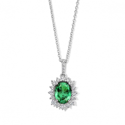 Cha�ne et pendentif Argent avec zirconium vert et blanc - Naiomy 