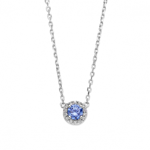 Cha�ne et pendentif Argent pierre bleu serti de Zirconium - Naiomy