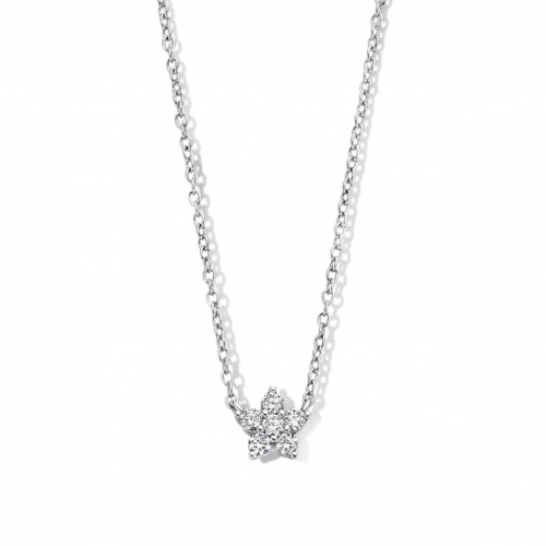 Chane et pendentif Argent serti de Zirconium motif fleur - Naiomy