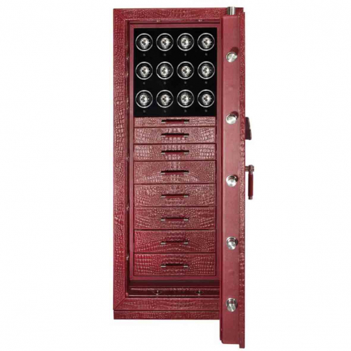 Coffre fort Montre et bijoux Wolf 1834 - CHURCHILL 12 Piece Winder Safe - Croco Bordeaux
