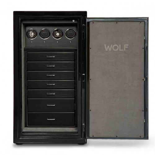 Coffre Montre et bijoux Wolf 1834 -ATLAS 4 Piece Winder Safe - Onyx Chrome