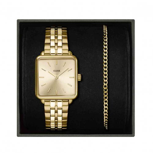Coffret Cluse Ttragone Full Gold Steel Watch - Curb Chain Bracelet