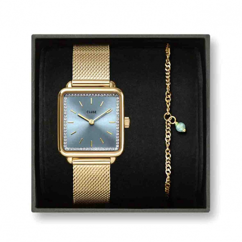Coffret Cluse Ttragone Mesh Watch & Chain Bracelet, Gold Colour 