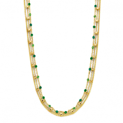 Collier Argent avec 3 cha�nes et pierres vertes - Naiomy