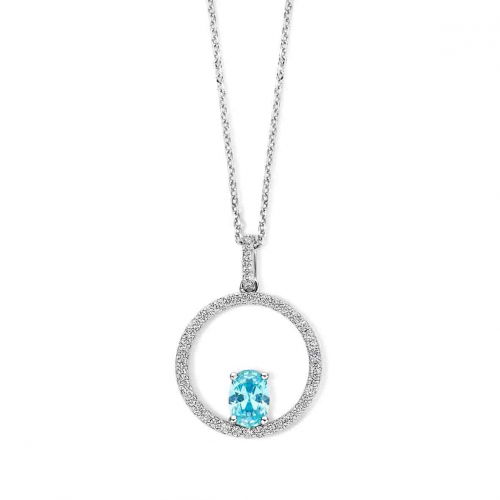Collier Argent avec pendentif zirconium bleu et blancs - Naiomy