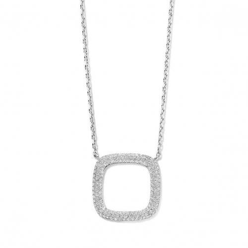 Collier Argent pendentif carr� serti de zirconium - Naiomy