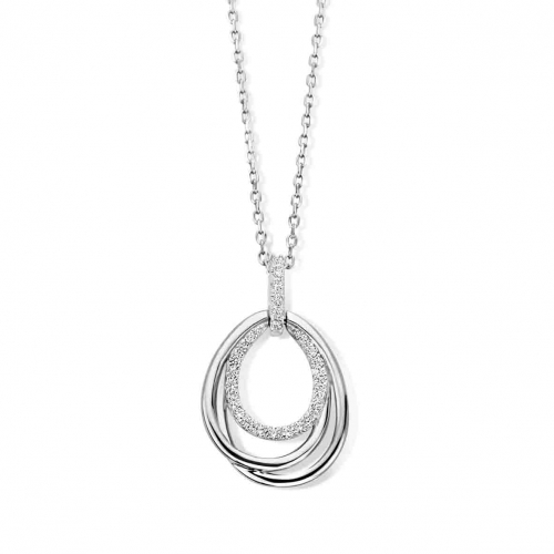 Collier Argent pendentif ovale serti d'oxyde de zirconium - Naiomy