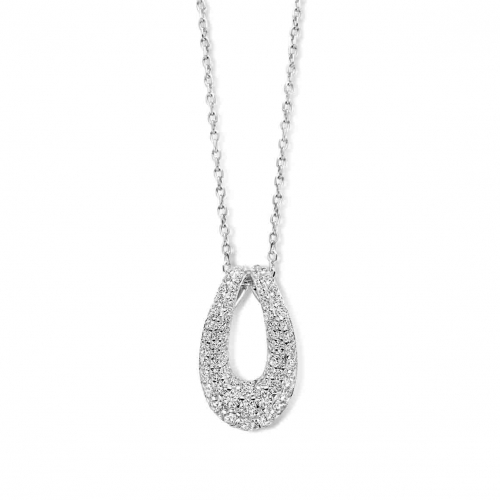 Collier Argent pendentif ovale serti d'oxyde de zirconium - Naiomy