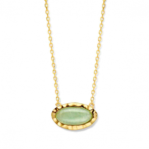 Collier Argent pendentif pierre ovale verte - Naiomy