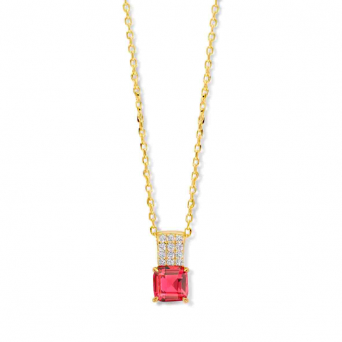 Collier Argent pierre rouge et serti d'oxyde de zirconium - Naiomy