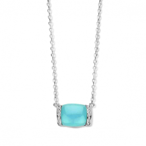 Collier Argent  pierre turquoise et oxyde de zirconium  - Naiomy 