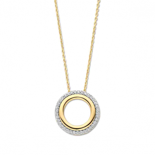 Collier argent plaqu� or jaune avec motif rond pav� d'oxydes- Naiomy