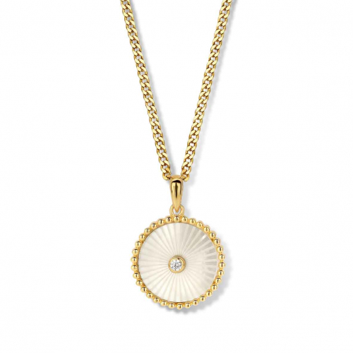 Collier Argent plaqu or - motif rond nacre serti de Zirconium - Naiomy