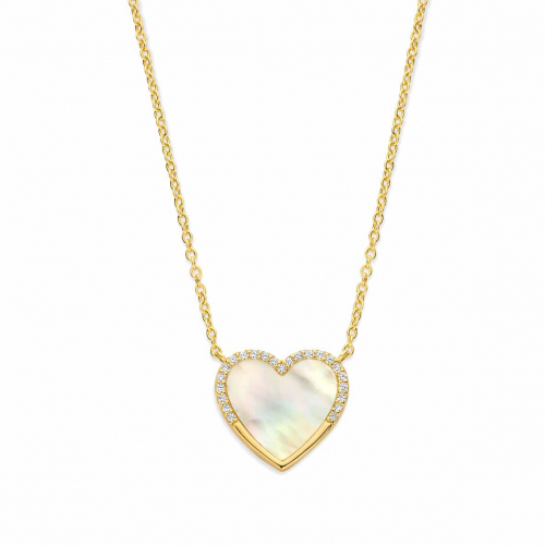 Collier argent - plaqu� or - pendentif coeur nacre  -  Naiomy