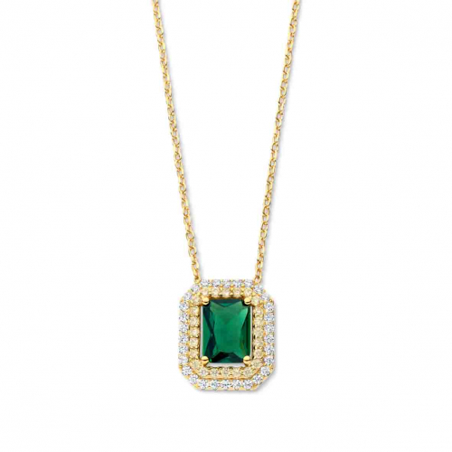 Collier argent - plaqu or pierre verte et oxydes - Naiomy