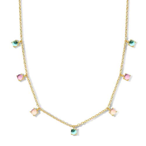 Collier Argent plaqu� or - pierres de couleurs - Naiomy