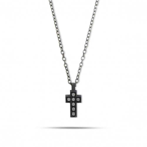 Collier Croix Titane Noir - Diamants Noirs - Mano J