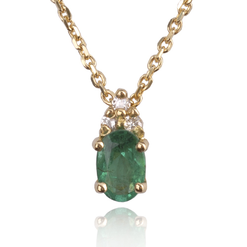 Collier meraude 0.50 ct serti de 3 diamants 0.06 ct