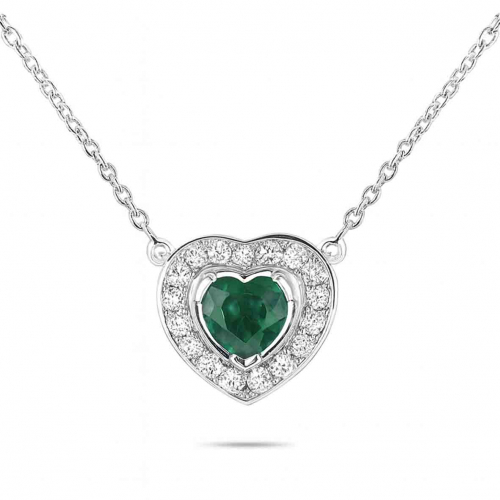 Collier Emeraude coeur serti de diamants