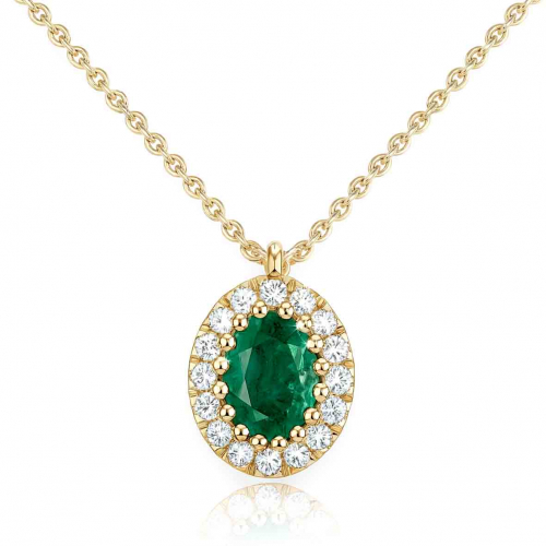 Collier Emeraude ovale entour� de diamants