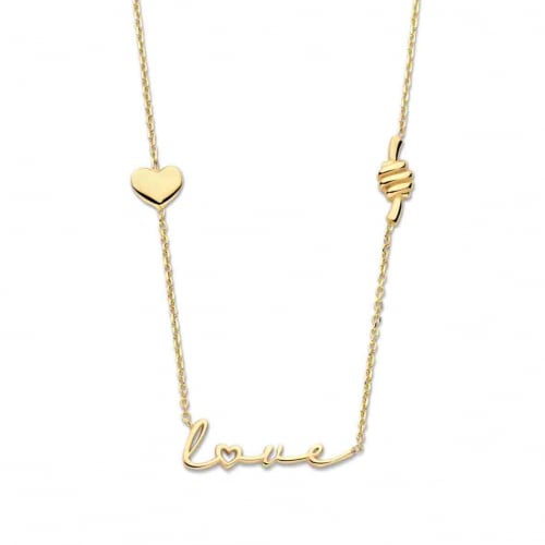 Collier en argent plaqu or jaune pendentif love et coeur- Naiomy