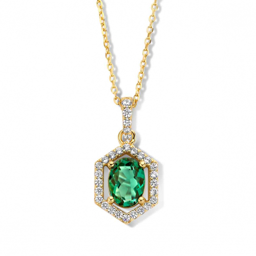Collier et pendentif plaqu�-or avec pierre verte et Zirconium blanc - Naiomy