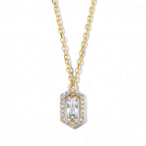 Collier et pendentif plaqu�-or serti de Zirconium blanc - Naiomy