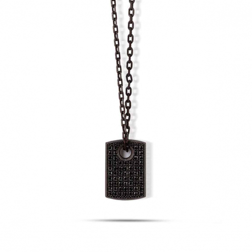 Collier Plaque Mano J en Titane serti de Diamants Noirs