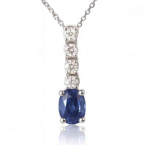 Collier saphir 1 carat serti ligne de diamants 0.20 ct