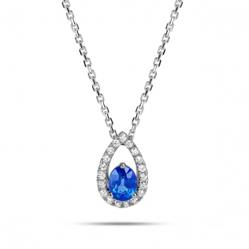 Collier fin Or Saphir Bleu & Diamant – Bijou élégant pour Femme