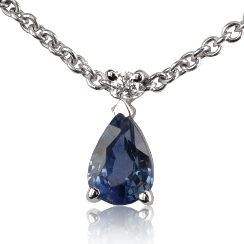 Collier saphir poire 0.55 ct serti d'un diamant