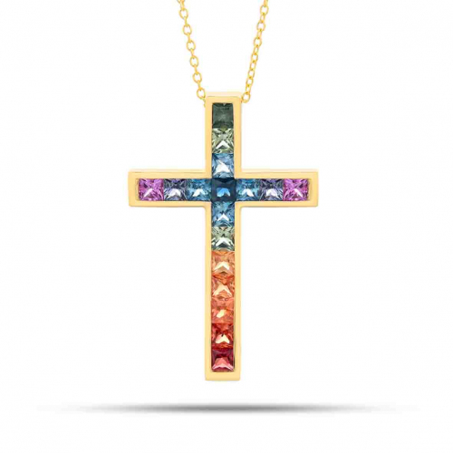 Collier Saphirs Croix Rainbow