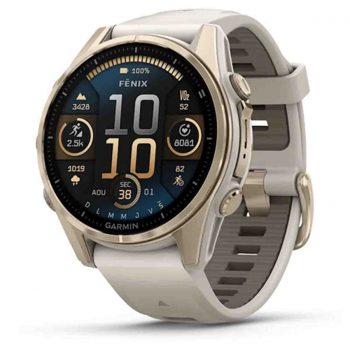 Garmin Fenix 8  43 mm, AMOLED  Sapphire Soft Gold - bracelet silicone gris cendr