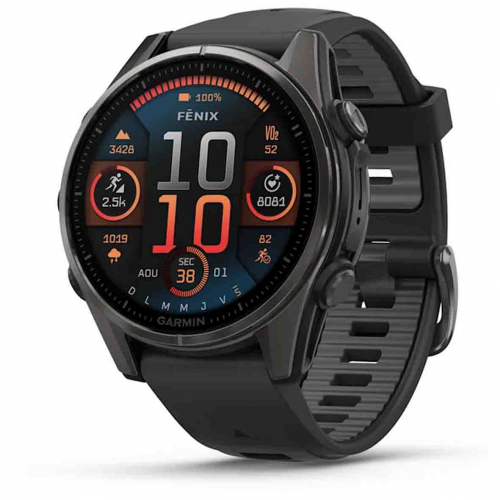 Garmin Fenix 8 � 43 mm, AMOLED  Sapphire Titane Carbon Gray DLC -bracelet silicone noir