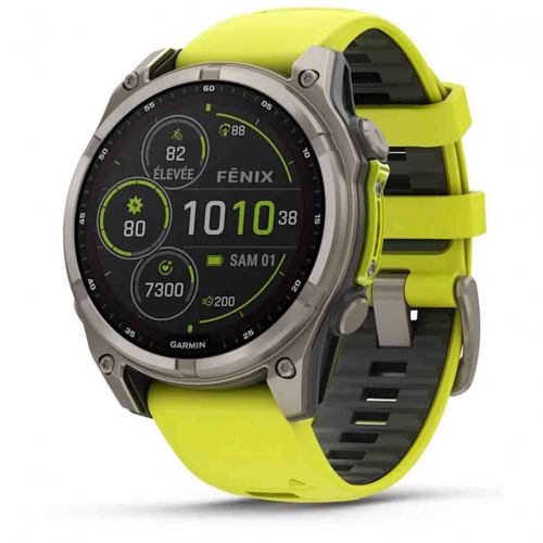Garmin Fenix 8  47 mm  Solar Sapphire - Titanium - bracelet silicone jaune