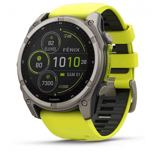 Garmin Fenix 8 � 51 mm - Solar - Sapphire -Titanium - silicone jaune/graphite