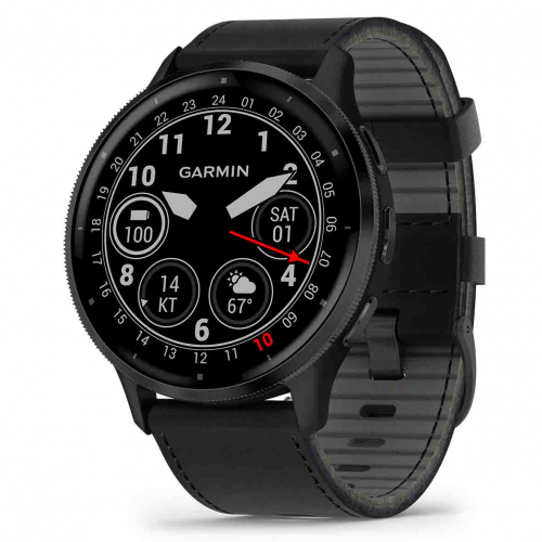 Garmin Venu 3 Lunette Gray acier inoxydable - bo�tier noir - bracelet Cuir noir